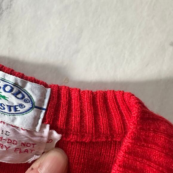 Vintage Izod Lacoste v neck red acrylic sweater sz 5 pullover preppy boys girls - Picture 8 of 9